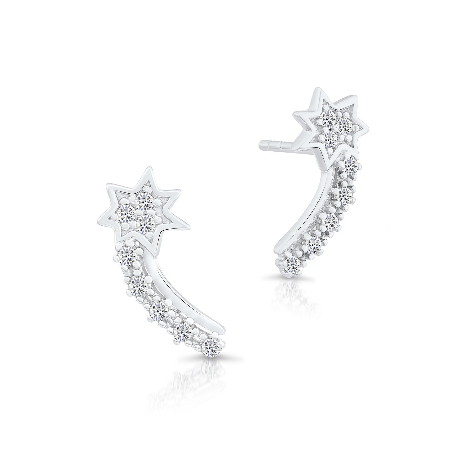 CZ Shooting Star Stud Earrings in Sterling Silver