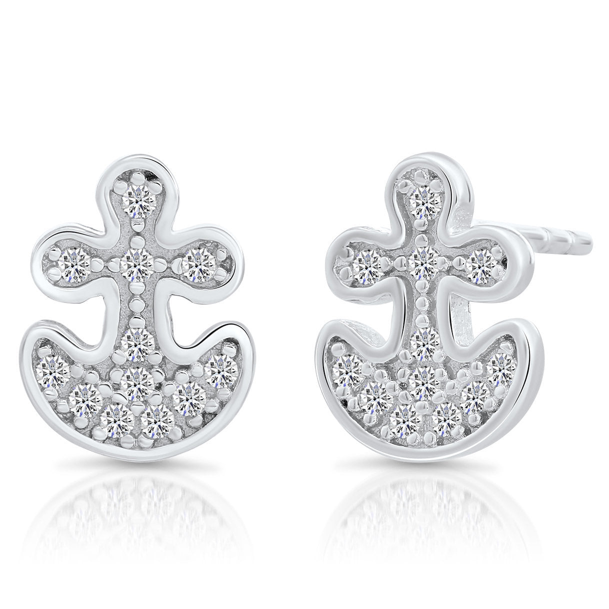 CZ Small Anchor Stud Earrings, 1659 in Sterling Silver