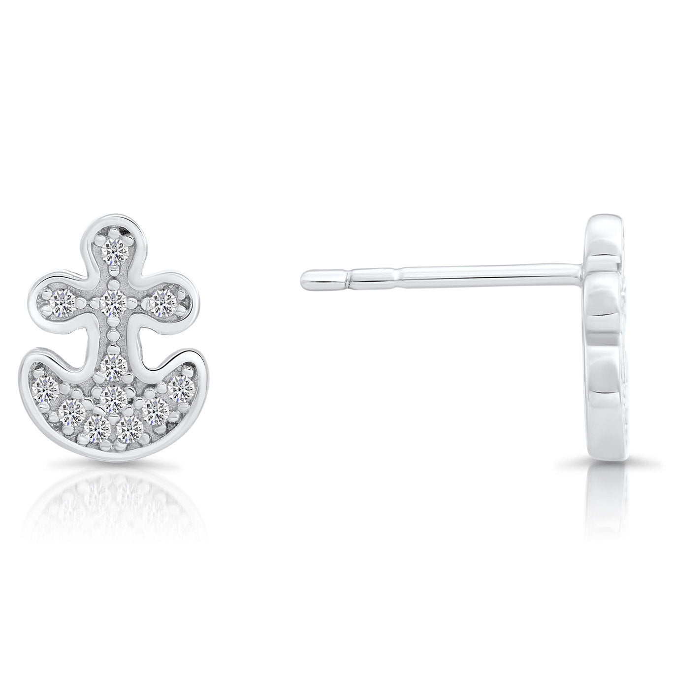 CZ Small Anchor Stud Earrings, 1659 in Sterling Silver