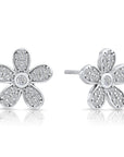 CZ Daisy Flower Stud Earrings in Sterling Silver