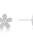 CZ Daisy Flower Stud Earrings in Sterling Silver