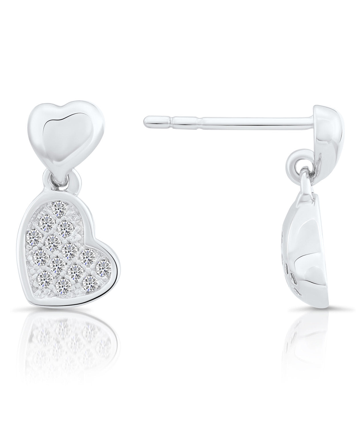 Sterling Silver Double Heart Dangle Stud Earrings