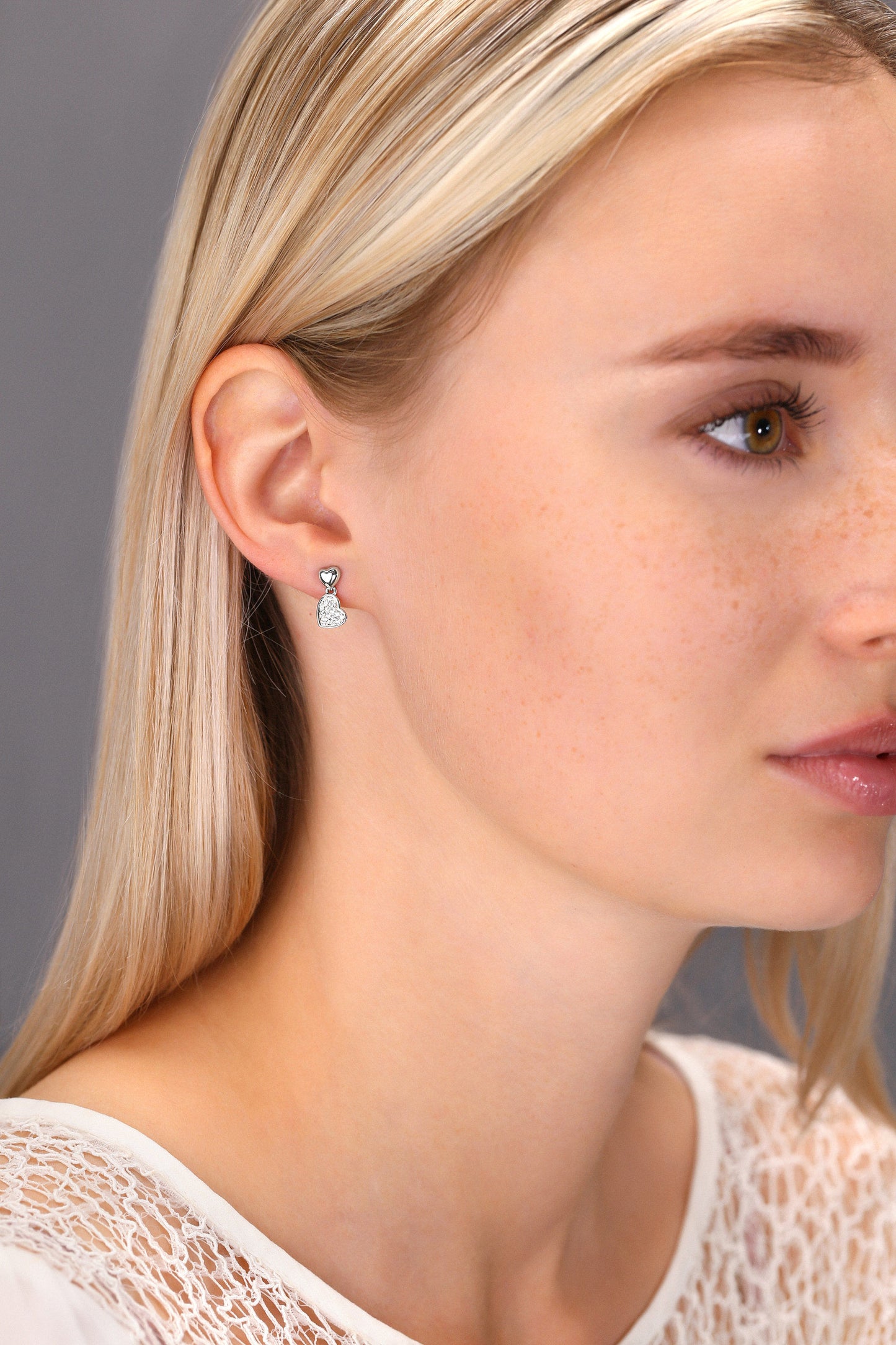 Sterling Silver Double Heart Dangle Stud Earrings