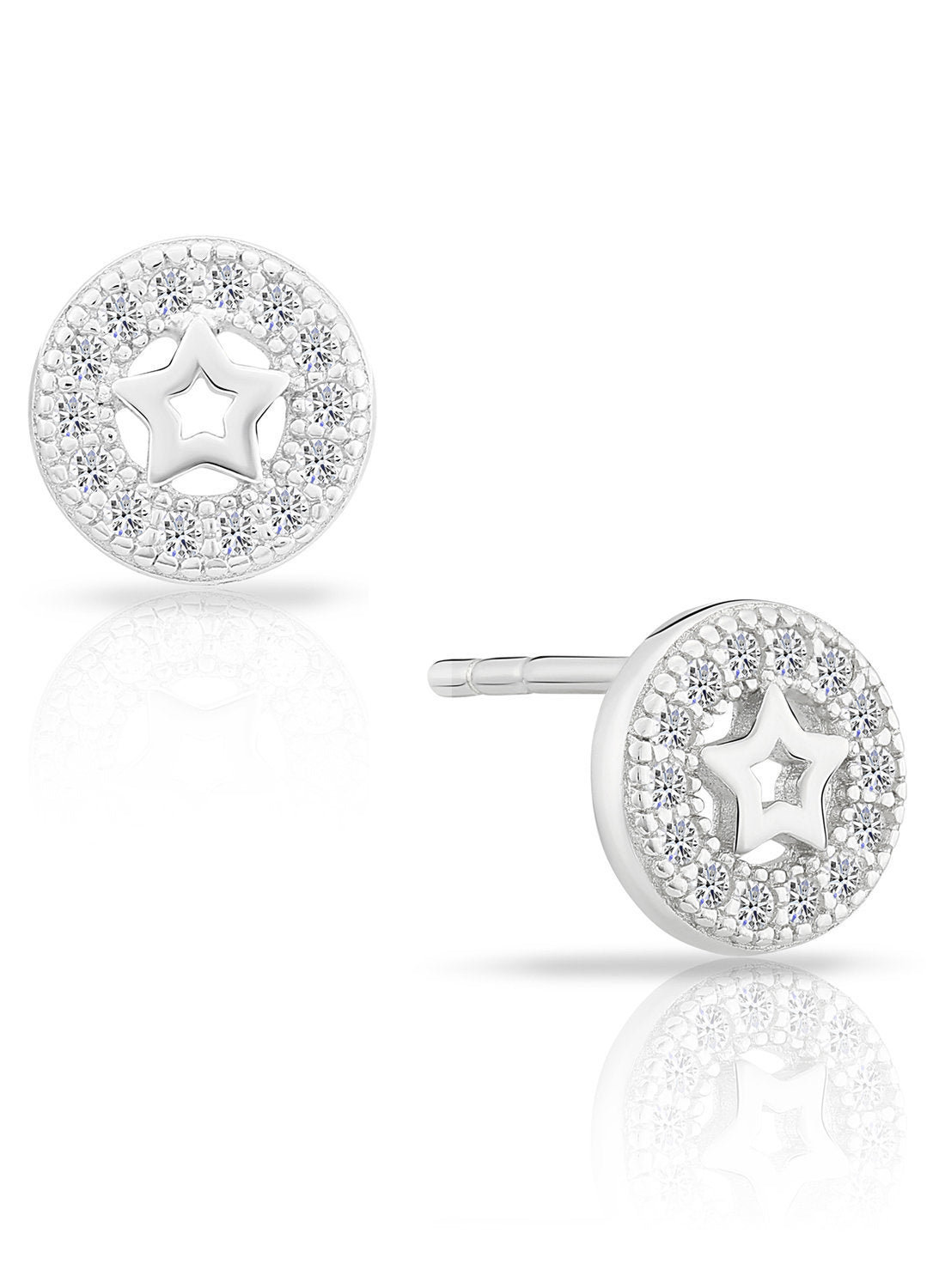 CZ Halo Star Stud Earrings in Sterling Silver