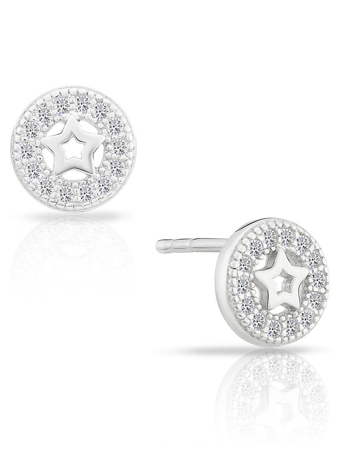 Sterling Silver Halo Star Stud Earrings
