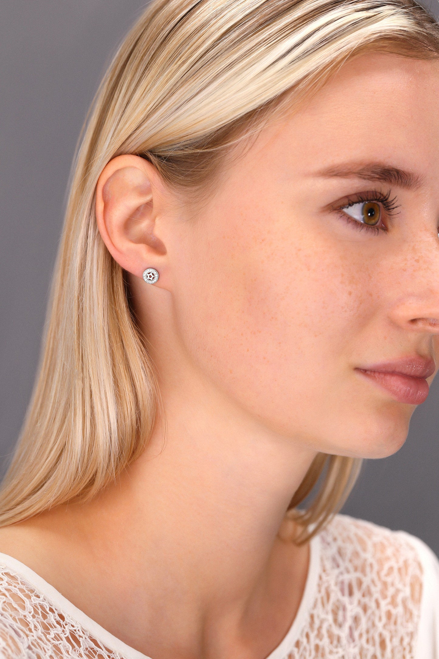 Sterling Silver Halo Star Stud Earrings