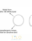14k White Gold Endless Hoop Earrings (Unisex)