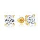 14k Yellow Gold Square Cz Stud Earrings, Screwback (Unisex)