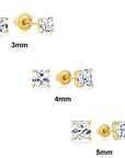 14k Yellow Gold Square Zirconia Stud Earrings, Screwback (Unisex)