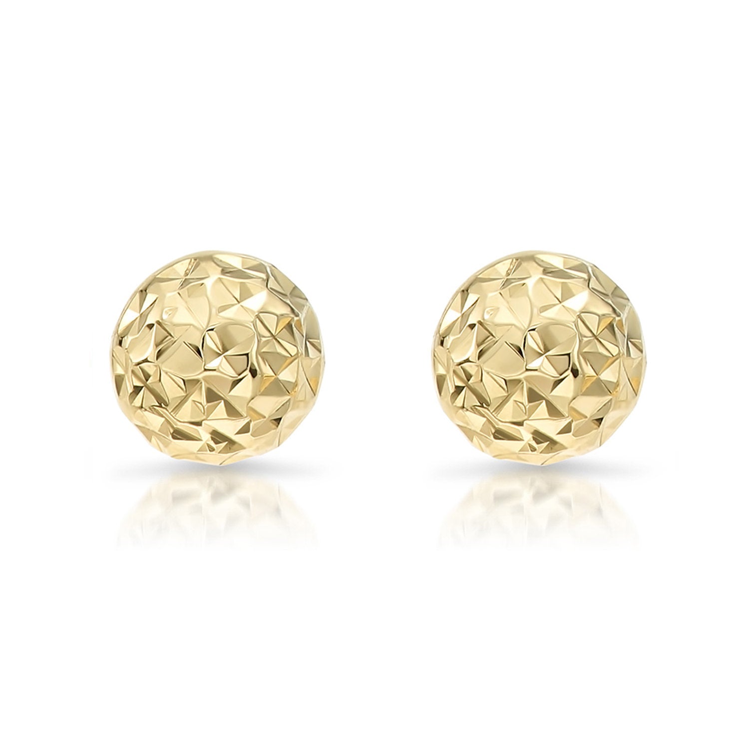 14k Yellow Gold Diamond Cut Sparkle Ball Stud Earrings