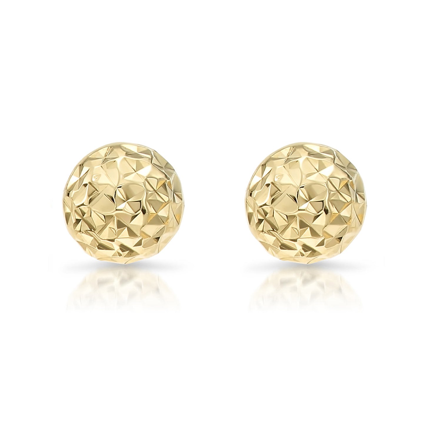 14K Yellow Gold Hammered Diamond Cut Button Stud Earrings - Butterfly Lock