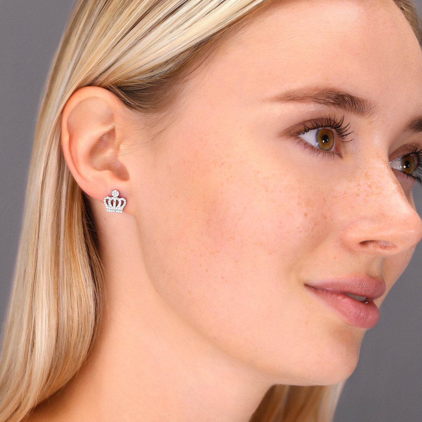 Sterling Silver Royal Crown Stud Earrings