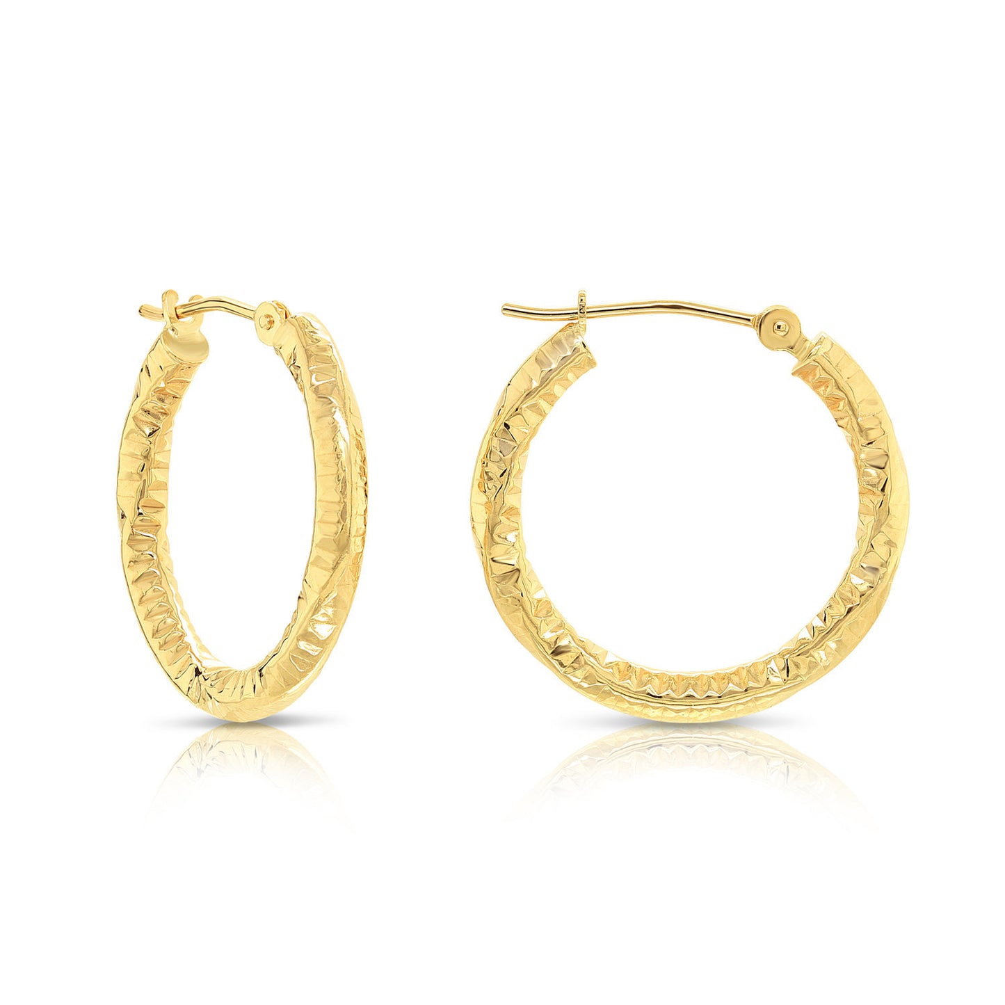 14k Yellow Gold Textured Hoop Earrings, The Spiral Collection