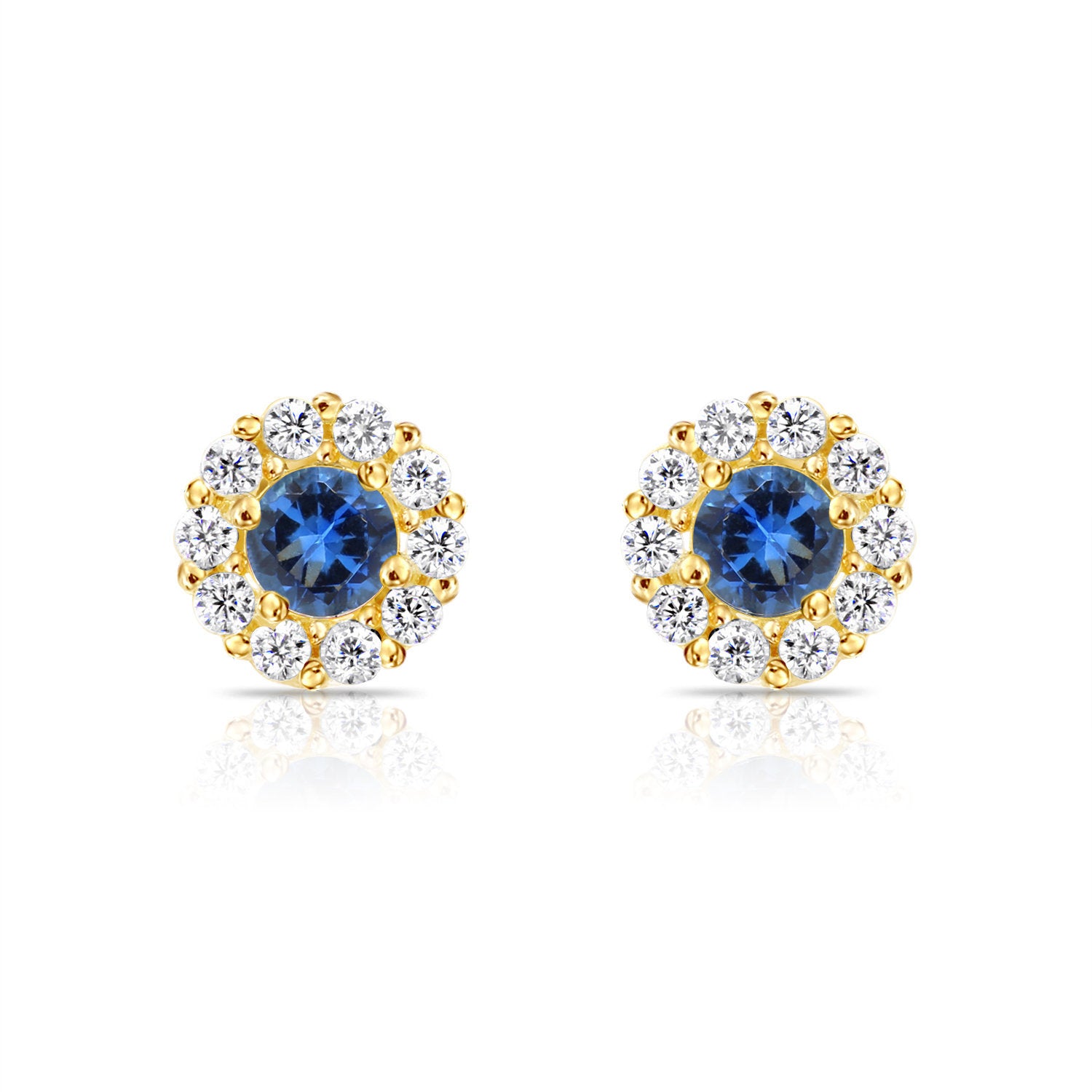 14k Yellow Gold Birthstone Halo Stud Earrings, With Secure Screw-On Backs, Available in 12 Colors