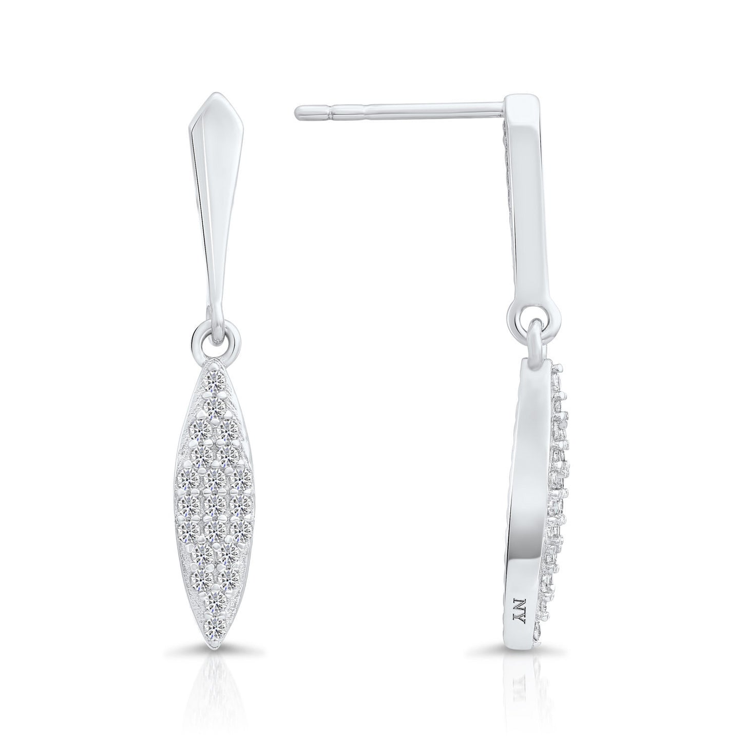 Sterling Silver Willow Leaf Dangle Stud Earrings, Slim Leaf
