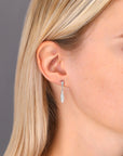 CZ Willow Leaf Dangle Stud Earrings, Slim Leaf in Sterling Silver