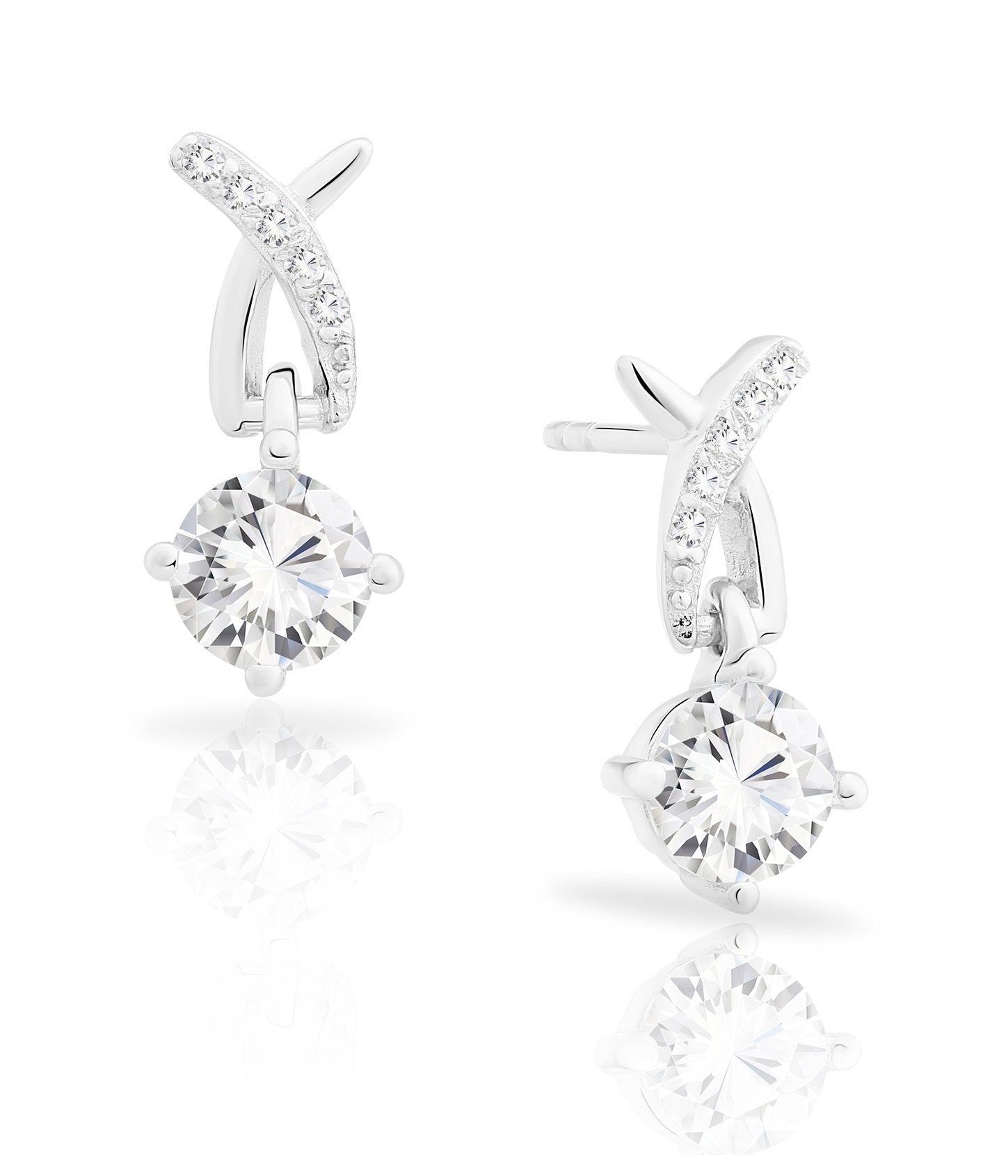 Sterling Silver Solitaire Dangle Stud Earrings