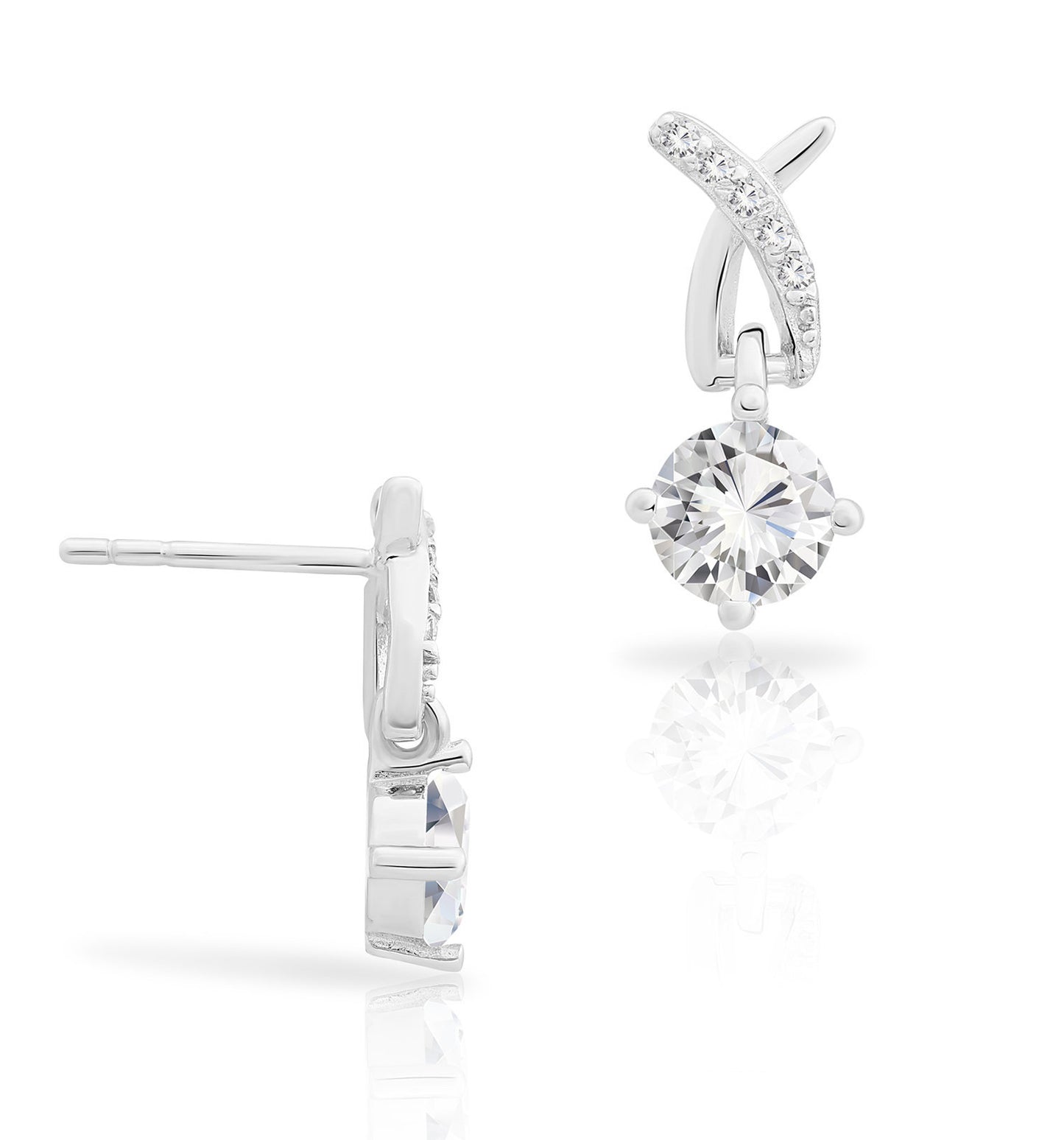 Sterling Silver Solitaire Dangle Stud Earrings