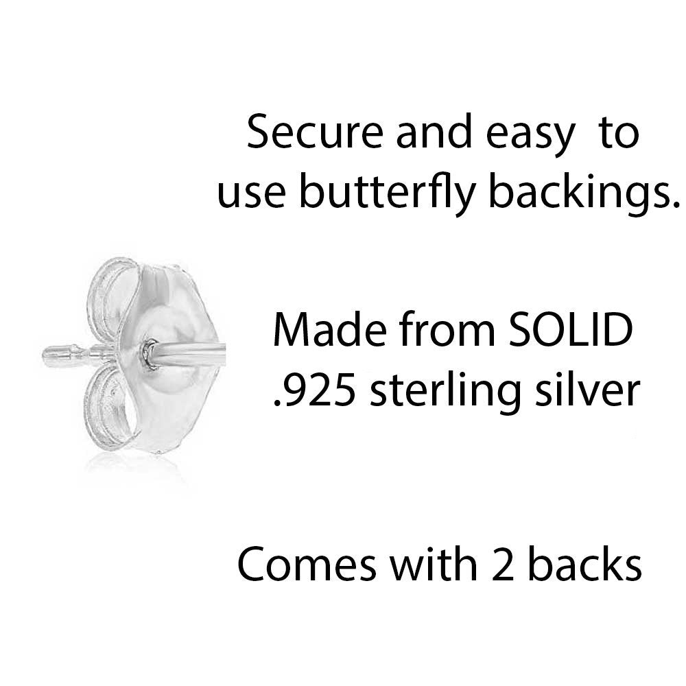 CZ Double Heart Dangle Stud Earrings in Sterling Silver