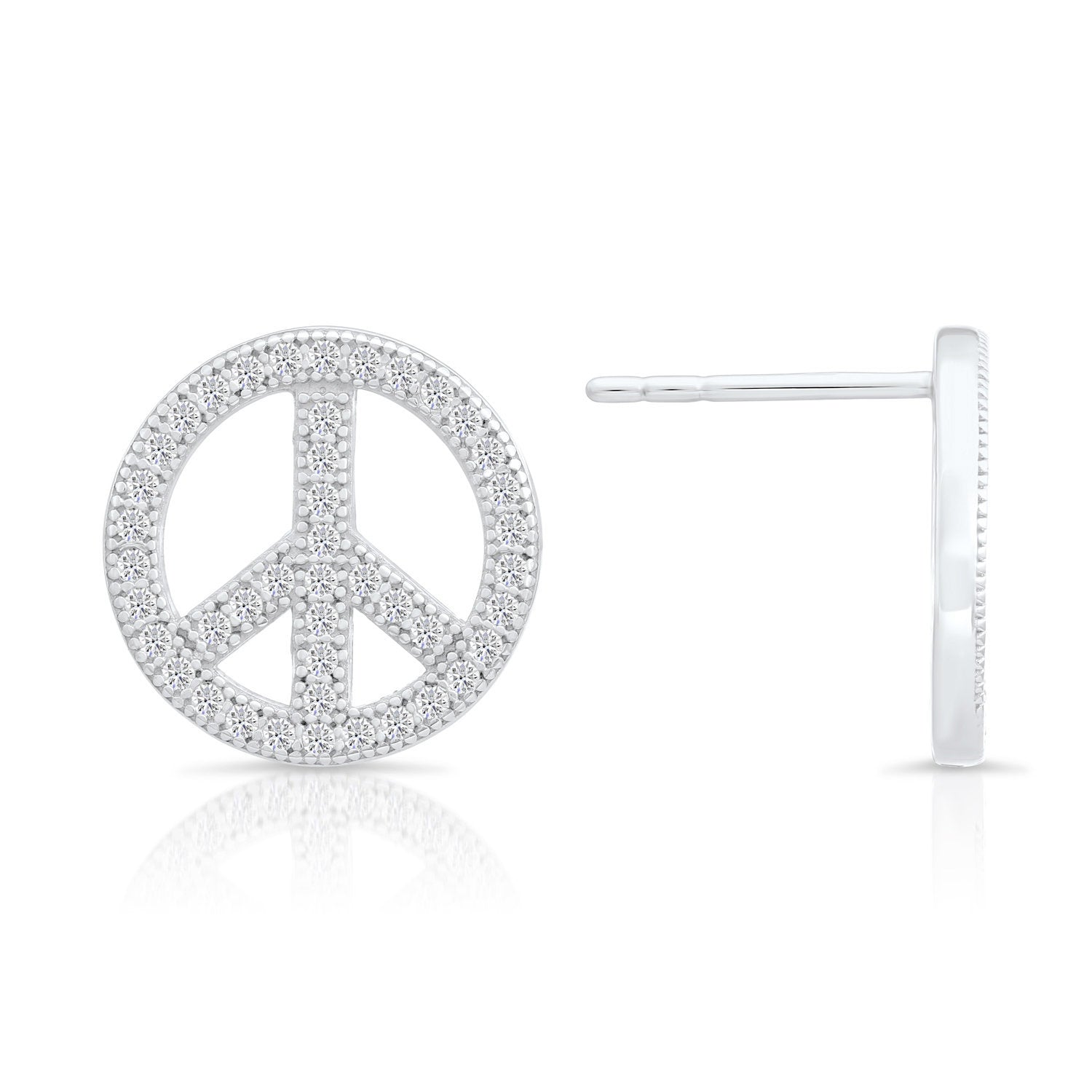 CZ Small Open Peace Sign Stud Earrings in Sterling Silver