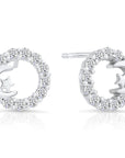 CZ Open Circle Star And Crescent Moon Stud Earrings in Sterling Silver