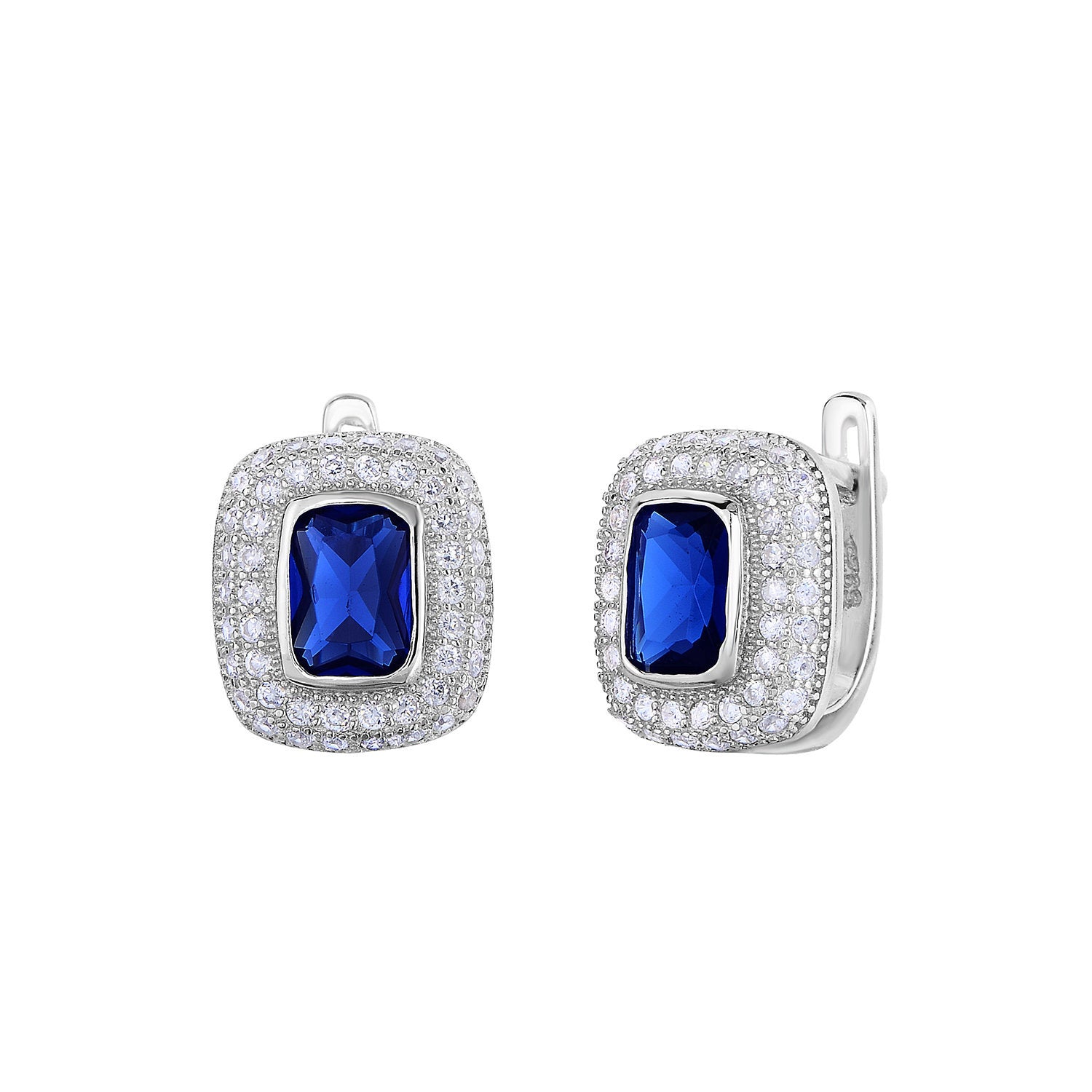 CZ Blue English Lock Earrings in Sterling Silver