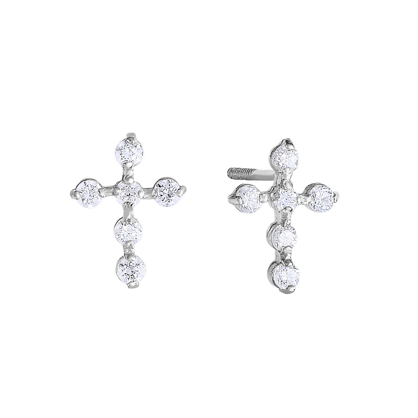 14K White Gold Tiny Cute Cross Stud Earrings