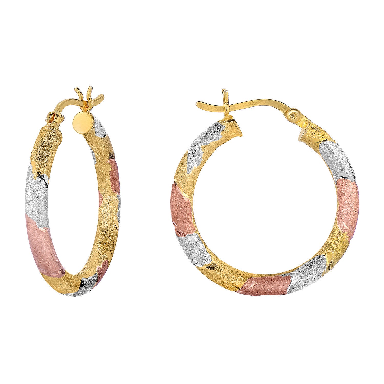 Brilliant Three-tone Diamond-cut Round Tubular Hoop Earrings, 25mm in