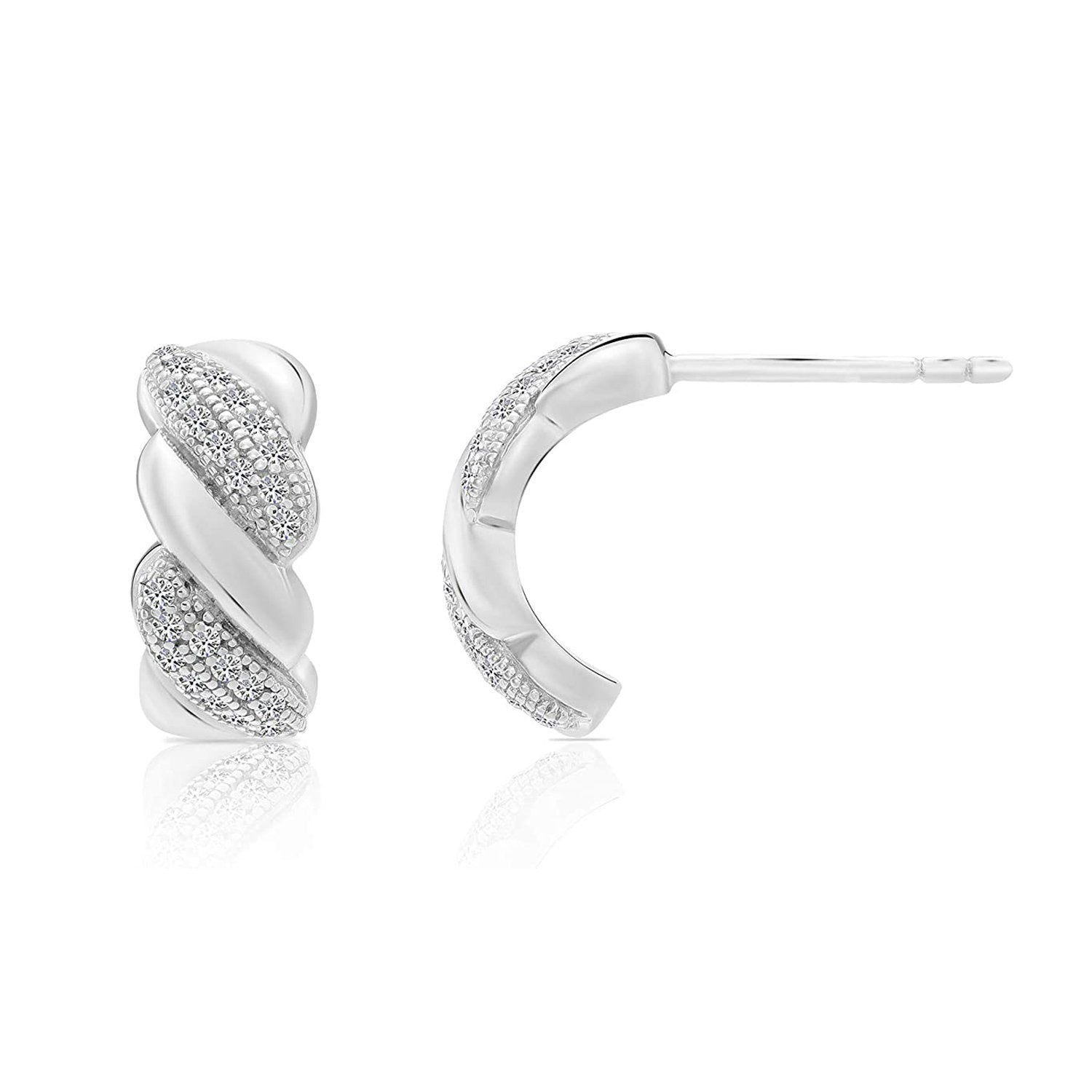CZ Twisted Rope Stud Earrings in 925 in Sterling Silver