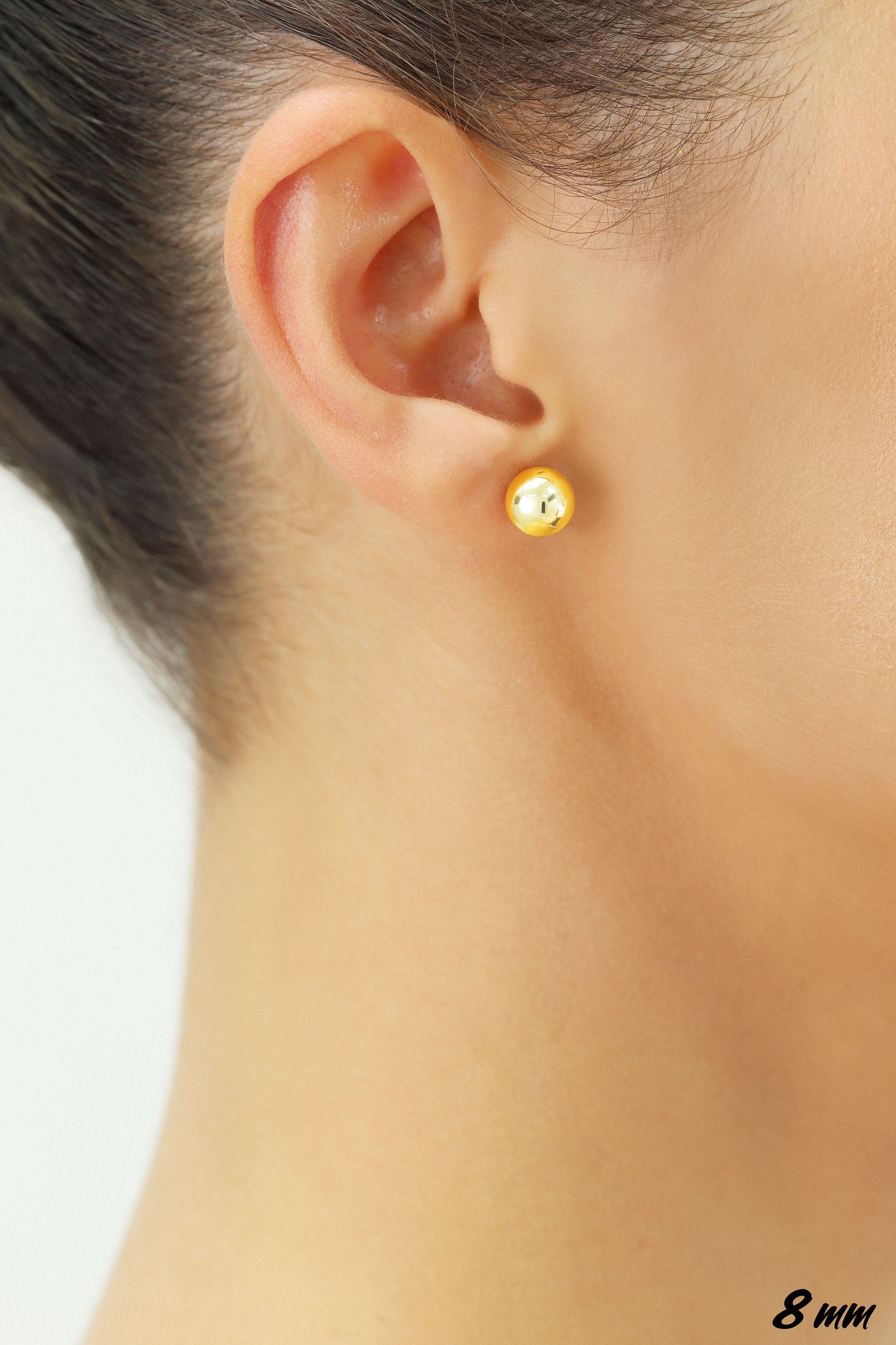 14K Yellow Gold Ball Stud Earrings, Silicone Covered Gold Push Backings (Unisex)