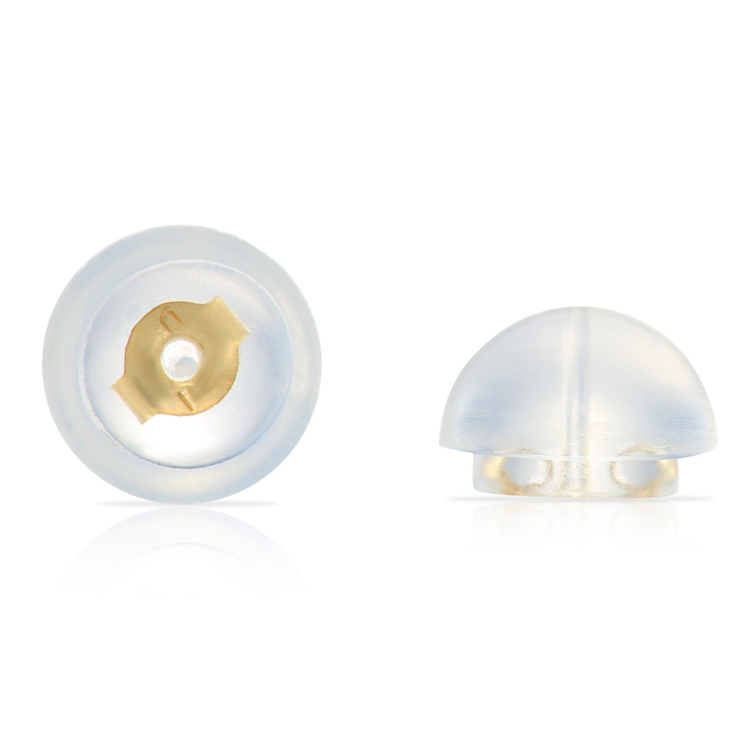 14K Yellow Gold Ball Stud Earrings, Silicone Covered Gold Push Backings (Unisex)
