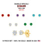 5 Color Set! 14k Solid Yellow Gold Birthstone CZ Stud Earrings, 3mm