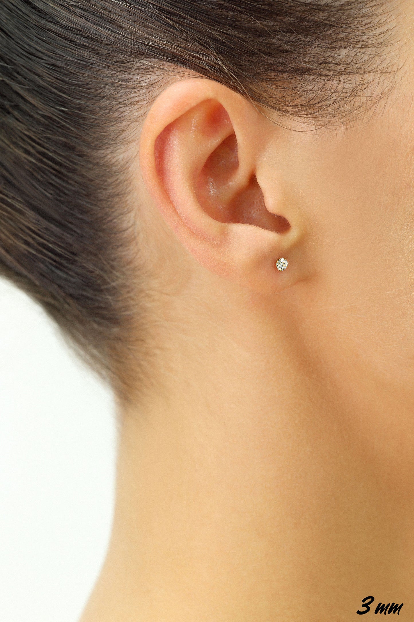 5 Color Set! 14k Solid Yellow Gold Birthstone CZ Stud Earrings, 3mm
