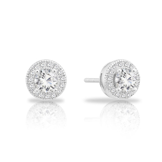 Sterling Silver Solitaire Halo Stud Earrings, 0840