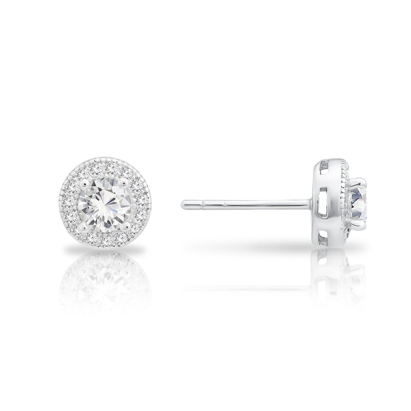 Sterling Silver Solitaire Halo Stud Earrings, 0840
