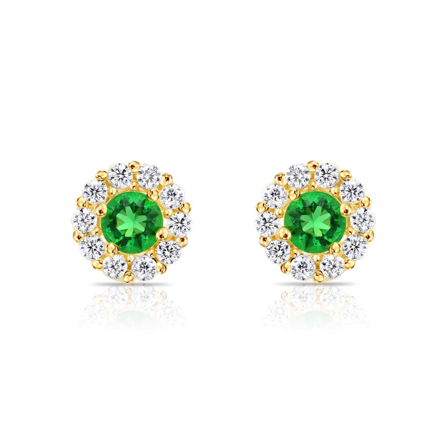 14k Yellow Gold Birthstone Halo Stud Earrings, With Secure Screw-On Backs, Available in 12 Colors