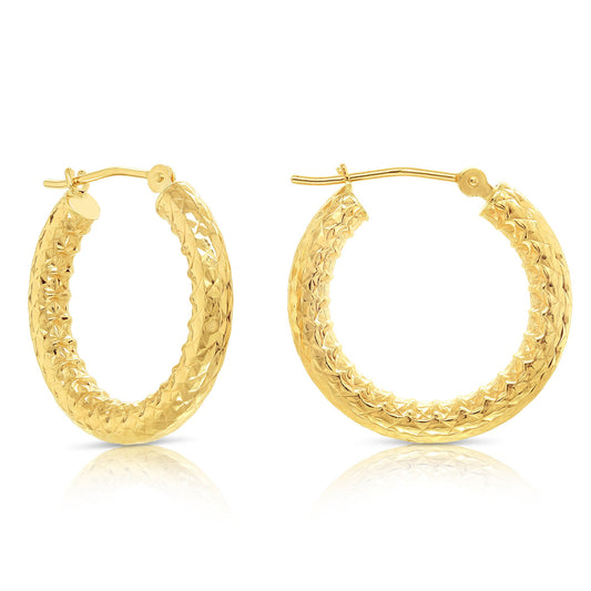 14k Yellow Gold Textured Hoop Earrings, The Alligator Collection
