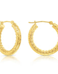 14k Yellow Gold Textured Hoop Earrings, The Alligator Collection
