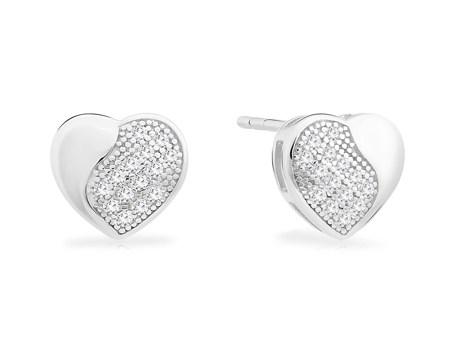 CZ Heart Stud Earrings, 1004 in Sterling Silver