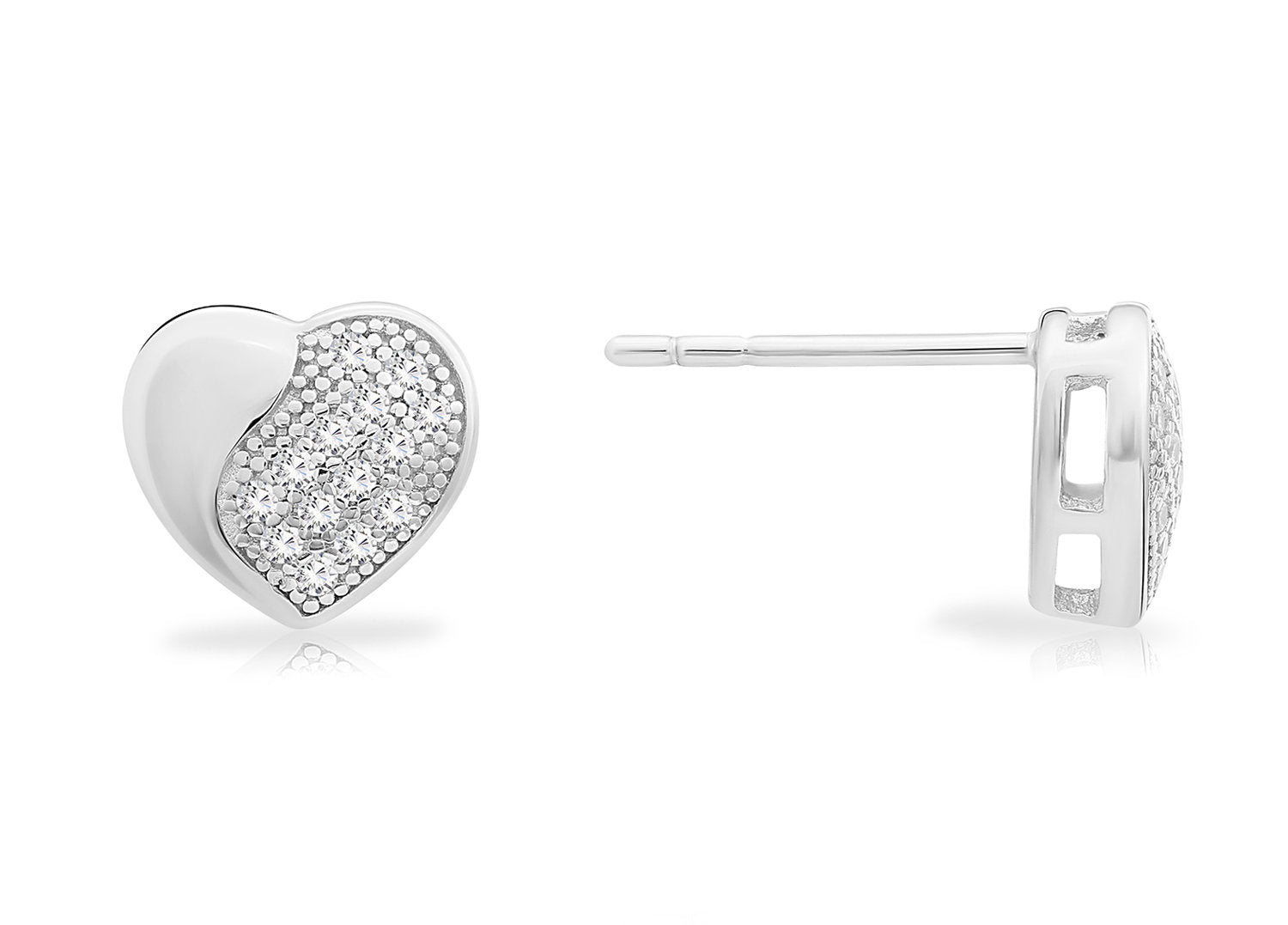 CZ Heart Stud Earrings, 1004 in Sterling Silver