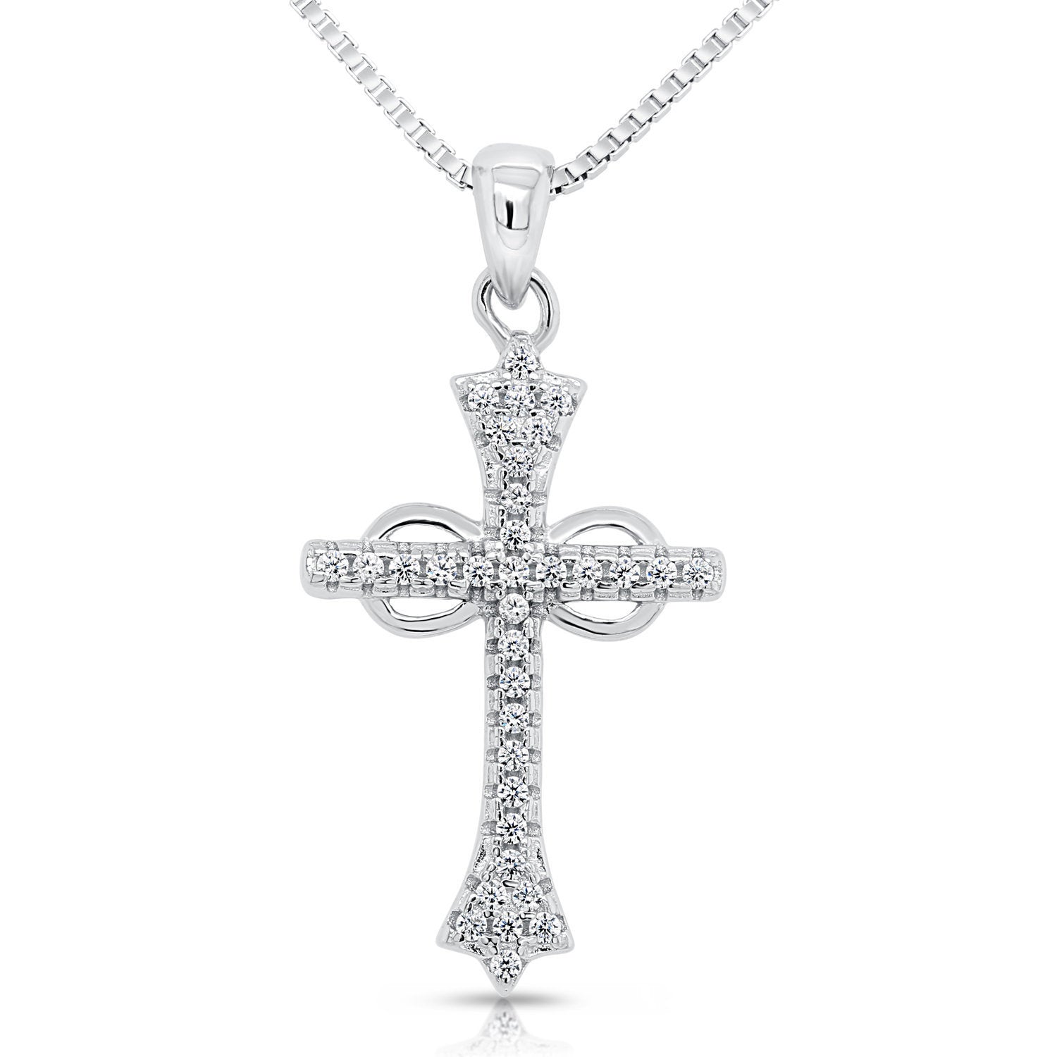 CZ Infinity Cross Charm Necklace in Sterling Silver