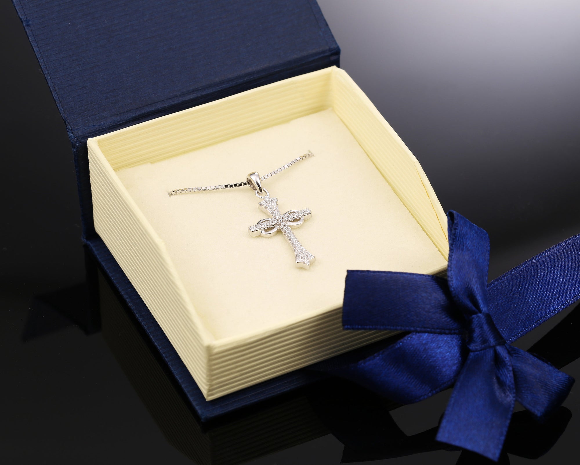 CZ Infinity Cross Charm Necklace in Sterling Silver