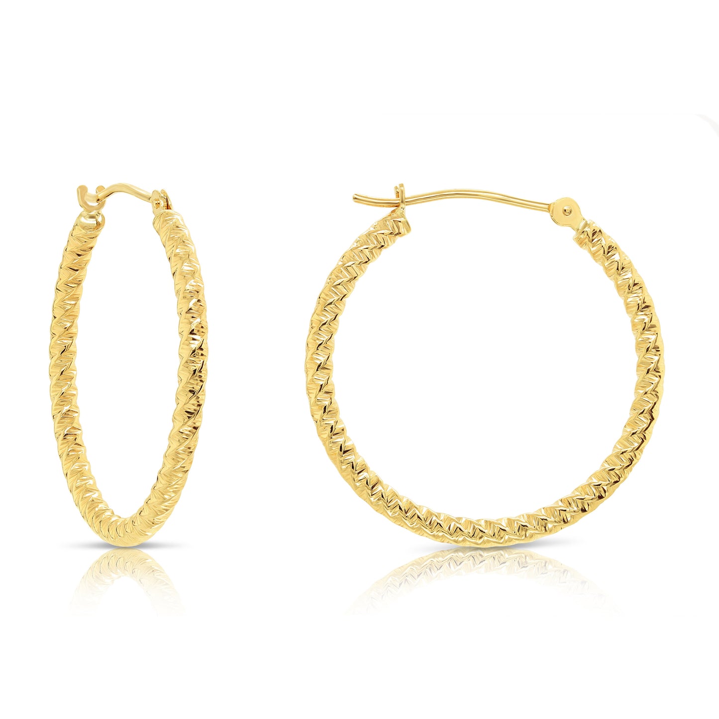 14k Yellow Gold Textured Hoop Earrings, The Twist Collection