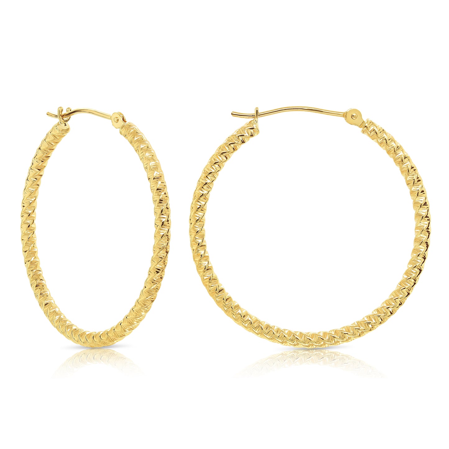 14k Yellow Gold Textured Hoop Earrings, The Twist Collection