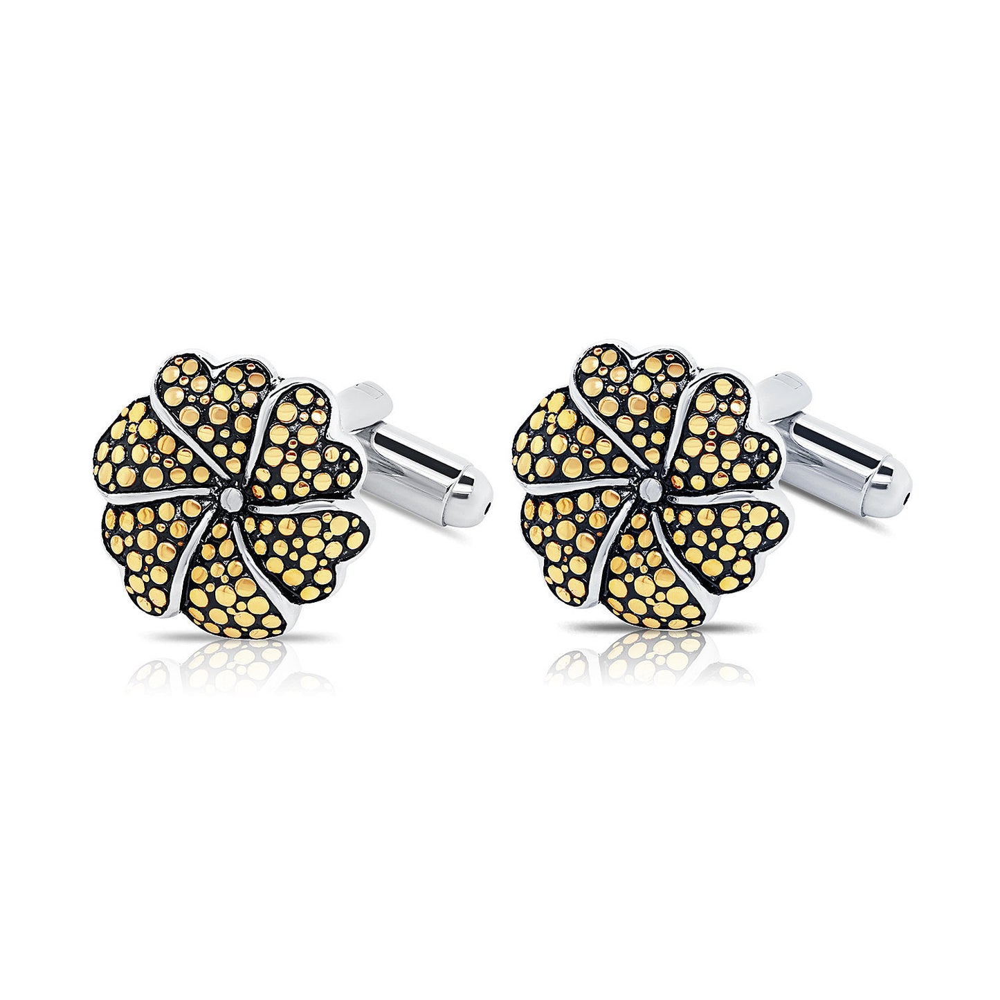 Flower Cuff links in Sterling Silver, Two-tone