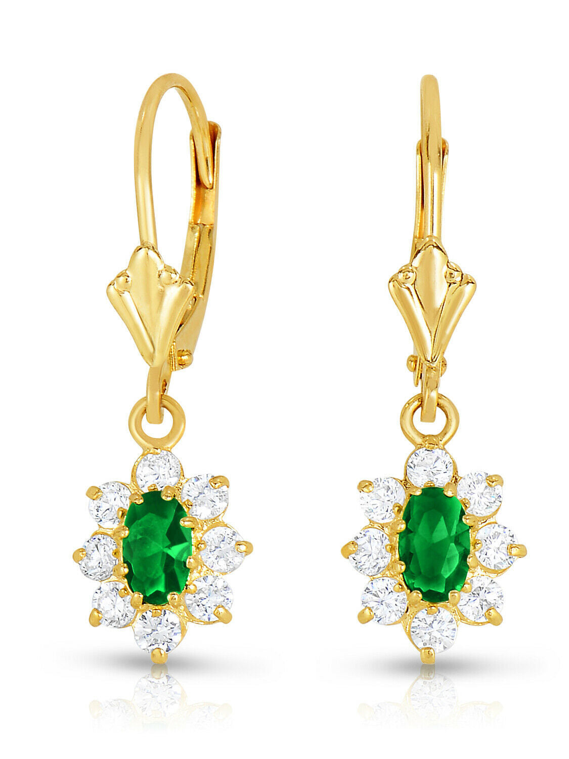 14k Yellow Gold Zirconia Birthstone Flower Earrings, Classy and Elegant Earrings, Available in 12 Colors