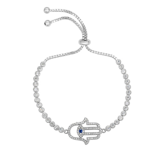 Sterling Silver Hamsa Hand Protection Kabbalah Bracelet