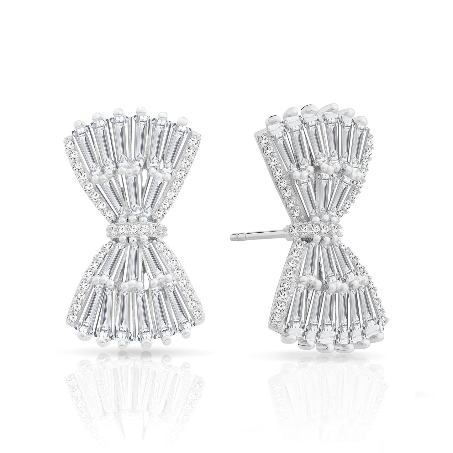 Sterling Silver Elegant Bow Stud Earrings, Bridal Jewelry