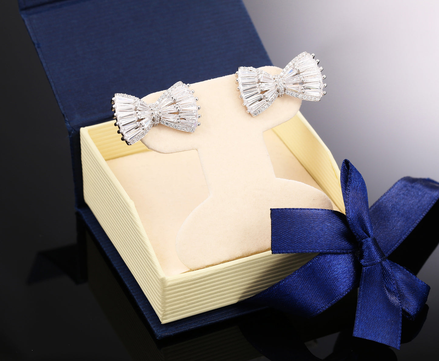Sterling Silver Elegant Bow Stud Earrings, Bridal Jewelry