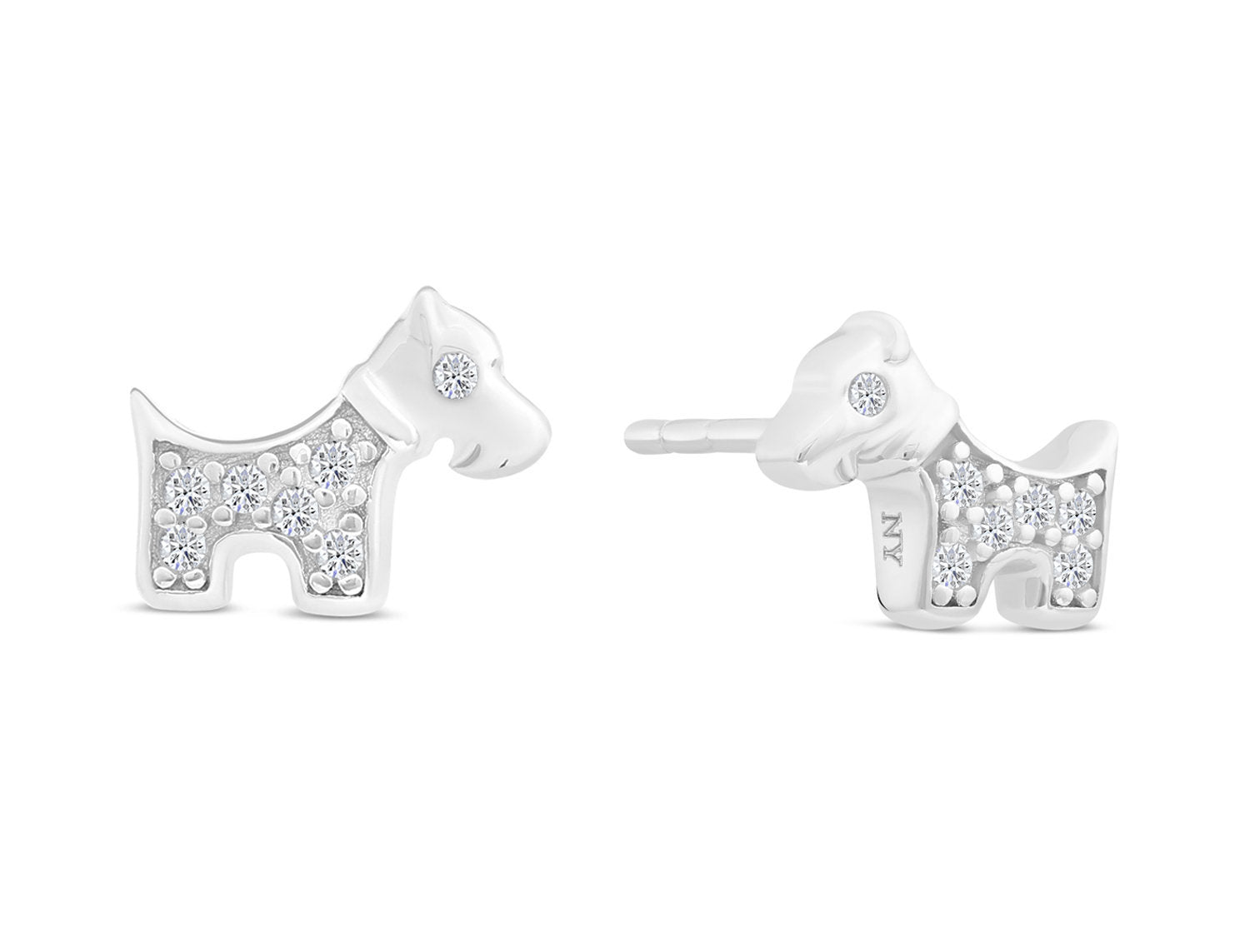 CZ Tiny Puppy Dog Stud Earrings in Sterling Silver